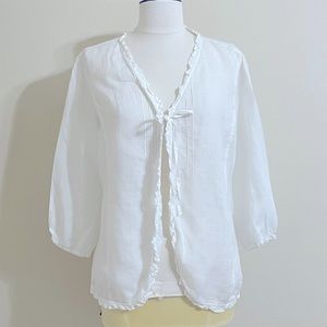 KLEEN Womens Minimalist White Natural Fiber Ruffled Edge Top Size Small